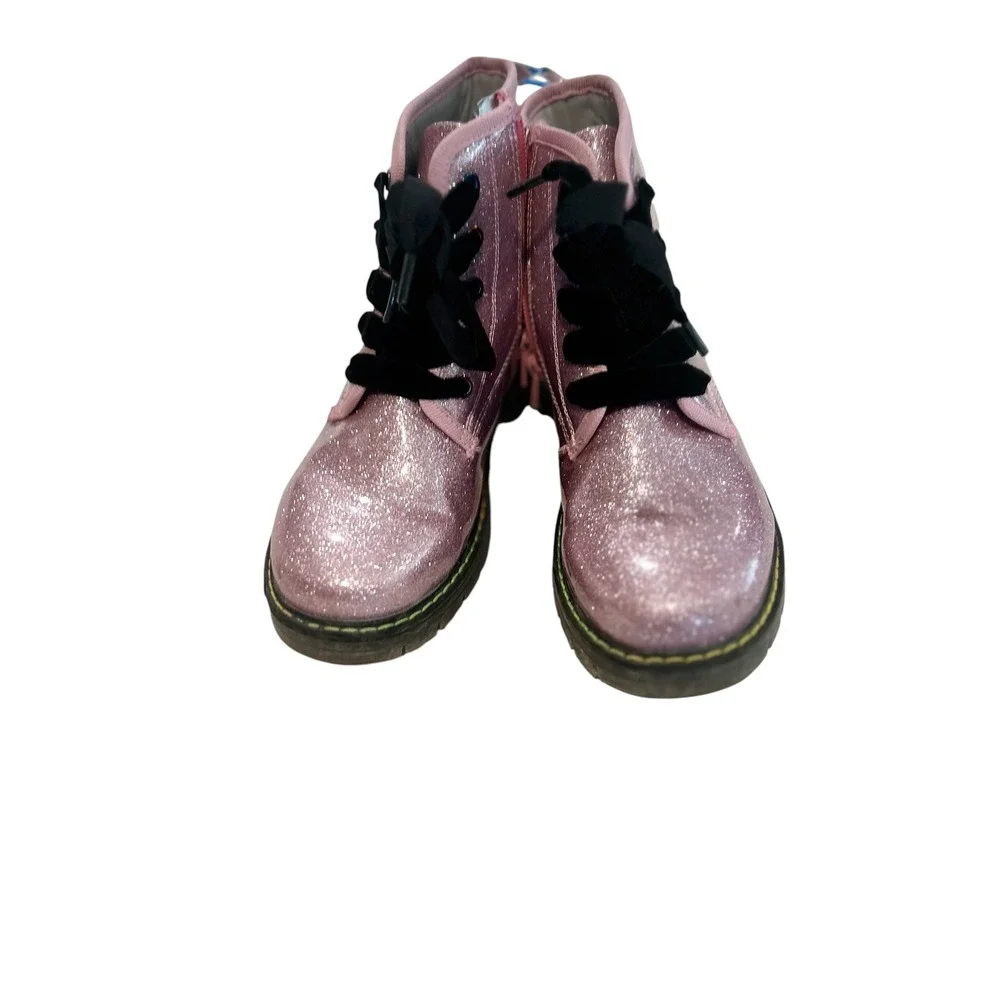 Dream Pairs Kids Pink Glitter Combat Boots Velvet Laces Side Zip Size 3